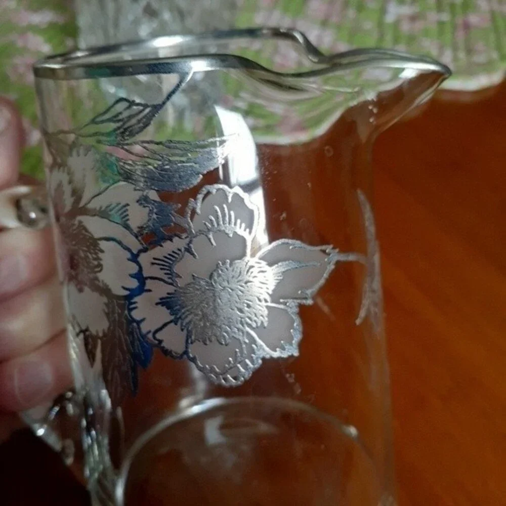 Duncan Miller bar pitcher cocktail decanter silver floral vintage antique glass